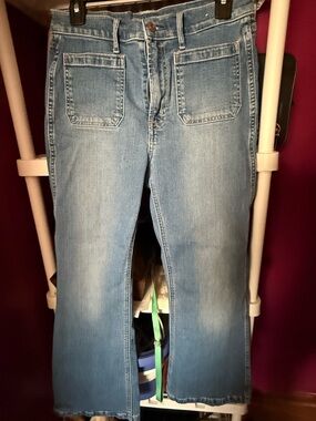 GAP '70s Flare High Rise Jeans in Light Blue Denim
